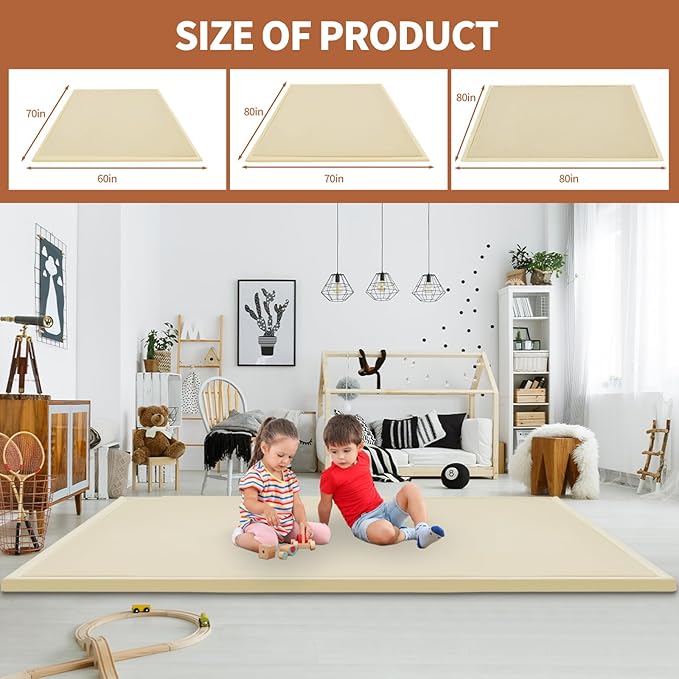 Baby Play Mat for Floor - 1.4" Thick Memory Foam Rug, 60"x60" Playpen Tummy Time Mat, Soft Velvet Nursery Rug, Large Padded Crawling Mat, Cushioned Pads for Playroom Toddlers, Infants, Yoga, Tatami