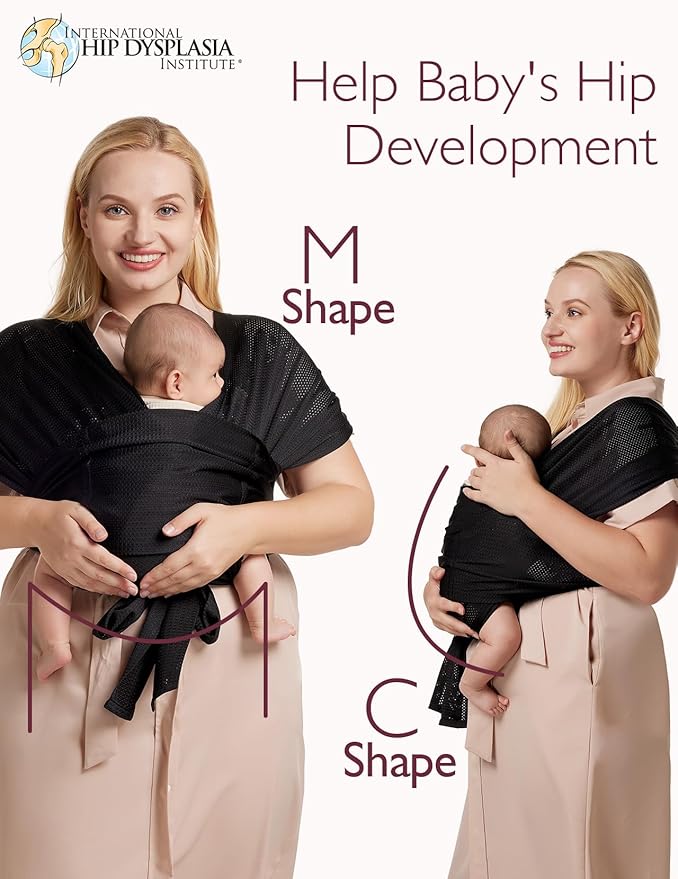 Momcozy Adjustable Buckle Baby Wrap Carrier Cooling Air-Mesh, Easy to Wear Baby Carrier Sling, Baby Carriers Newborn to Toddler 8-35lbs, Suit for Waist 47-57inch, Plus Size Black