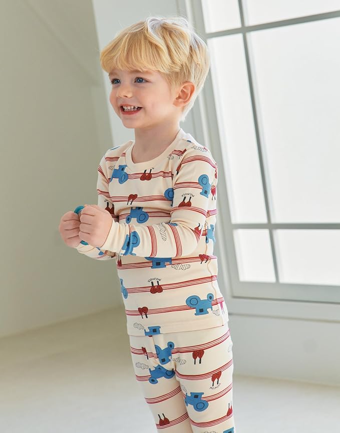 moimoln Sibling Matching 6M-8Y Soft Warm Cotton Modal Character Long Sleeve Snug-Fit Pajama Long Sleeve Sleepwear Daily