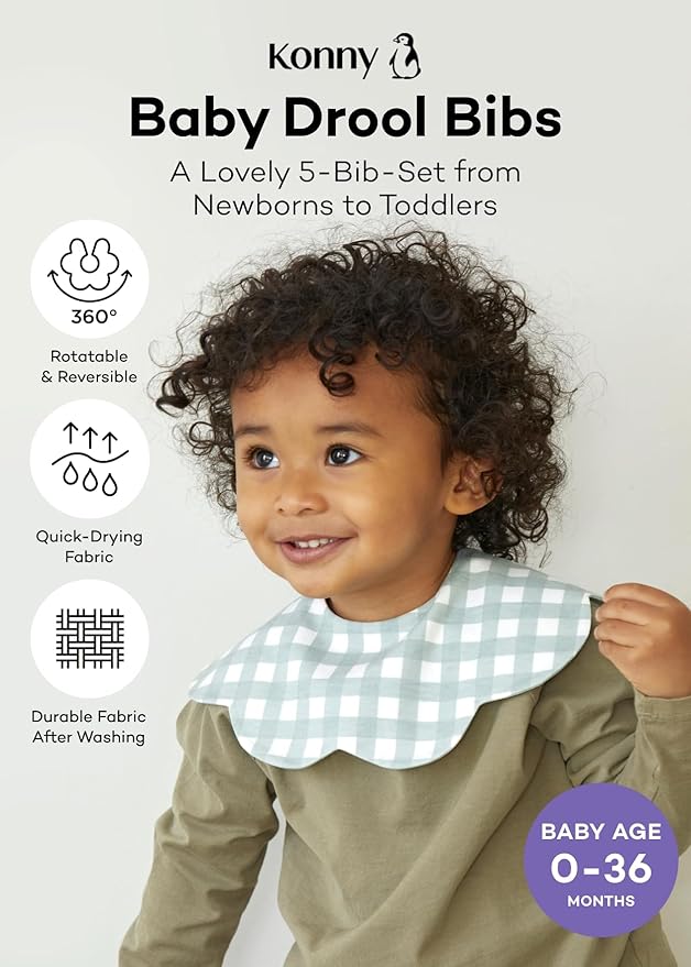 Konny Baby Bibs 3/5/7-Pack Set, 360 ° Rotate, Soft and Absorbent Bandana Drooling for Boys Girls baby Essentials