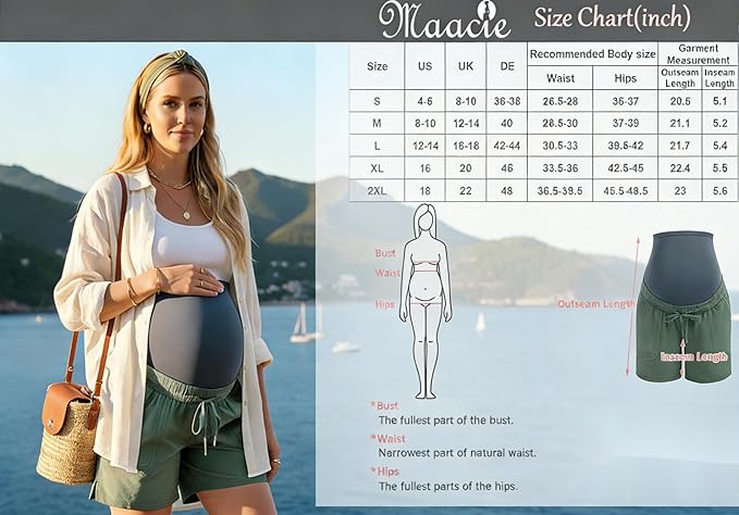 Maacie Maternity Hiking Shorts Quick Dry Waterproof 5" Workout Sports Shorts Outdoor Casual