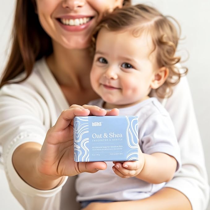 Keika Baby Soap Bar Oat & Shea Unscented for Eczema, Psoriasis, Face, Body, Infant Kids Teens Men Women with Sensitive Skin, 5 oz.