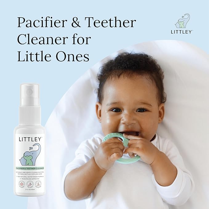 Littley Pacifier & Teether Cleaner with Hypochlorous Acid, Non-Toxic & Alcohol-Free, Gentle Formula for Cleaning Baby & Toddler Essentials, 8oz Spray Bottle