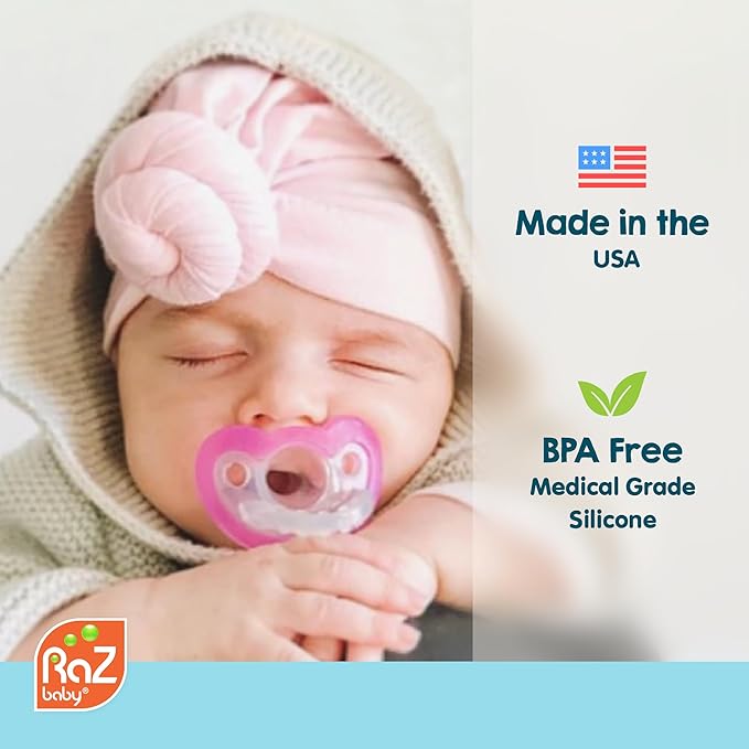 RaZbaby Jollypop Pacifier for Newborns & Up, USA Made, Natural Shaped Orthodontic Binky, Lovingly Shared in NICUs & Hospitals Worldwide, Medical-Grade 100% BPA-Free - 0-3 Months, 6 Pack - Teal