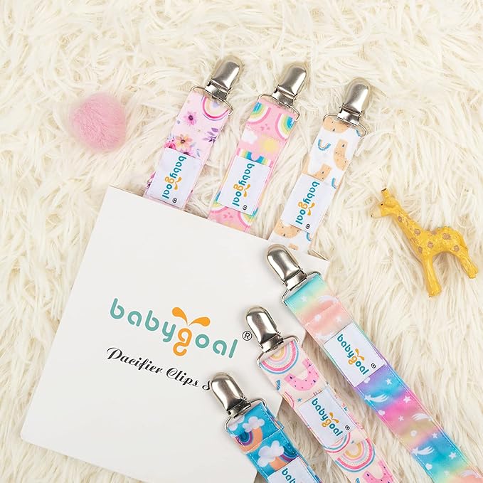 babygoal Rainbow Pacifier Clips, 6 Pack Pacifier Holder Fits for Most Pacifier Styles 6MP26-B