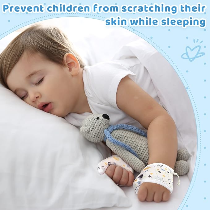 Seematn 4 Pairs Thumb Sucking Stop for Kids Breathable Thumb Suck Guard for Baby Toddler Stop Sucking Fingers Nail Biting Gloves(3-6 Years,Dinosaur)