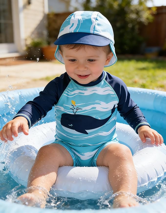 ADUKIDE Baby Boys Swimsuit Summer Beach Rash Guard Swimwear One Piece Sunsuit with Sun Hat 3-24 Months