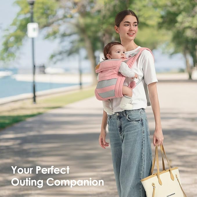 Baby Carrier Newborn to Toddler(7-30lbs), Toddler Carrier with Adjustable Shoulder Strap, Baby Holder Carrier with Breathable Mesh Fabric, Pink