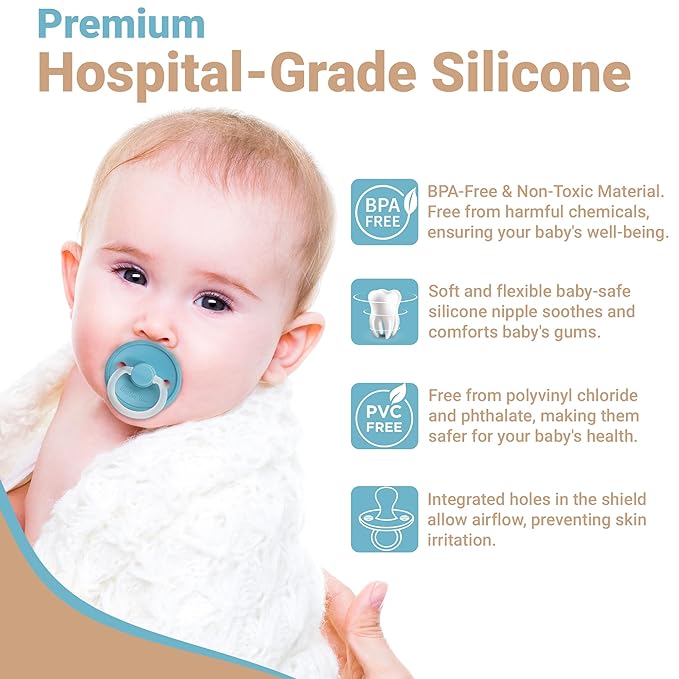 ButtonMe Premium Soft Silicone Pacifiers 6-18 Months BPA Free Baby Pacifier - 2-Pack of Comfortable & Stylish Baby Pacifiers 6-18 Months for Baby Boy & Girl - Hospital-Grade Silicone Baby Pacifiers