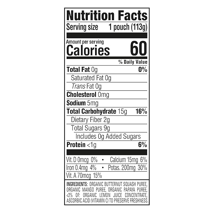 Happy Baby Organics Stage 2 Baby Food Pouches with One Full Serving of Veggies, Nutritious Snack, Clearly Crafted Fruit & Veggie Puree, Squash, Mango, & Papaya, 4 Ounces