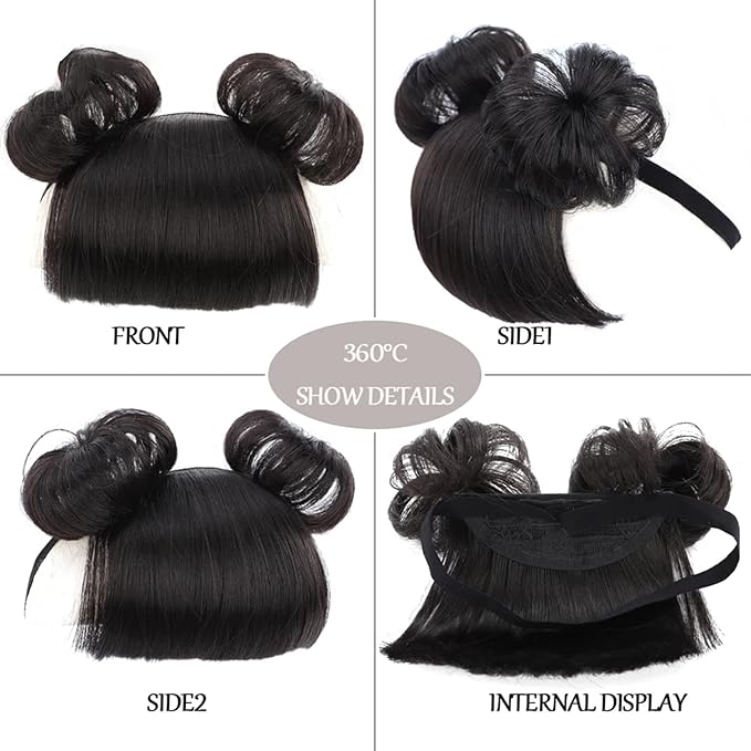 1 Pack Baby Wig Braid Hairband for Kids, Children's Fake Bangs Headband with Head Buckle for COS Hair Accessories (Black)