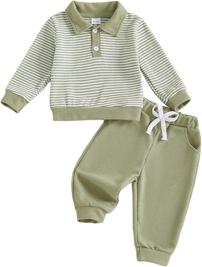 Baby Boy Toddler Fall Outfit Striped Sweatshirt Toddler Boy Winter Waffle Clothes 3 6 12 18 Months 2 3 T Pant Set