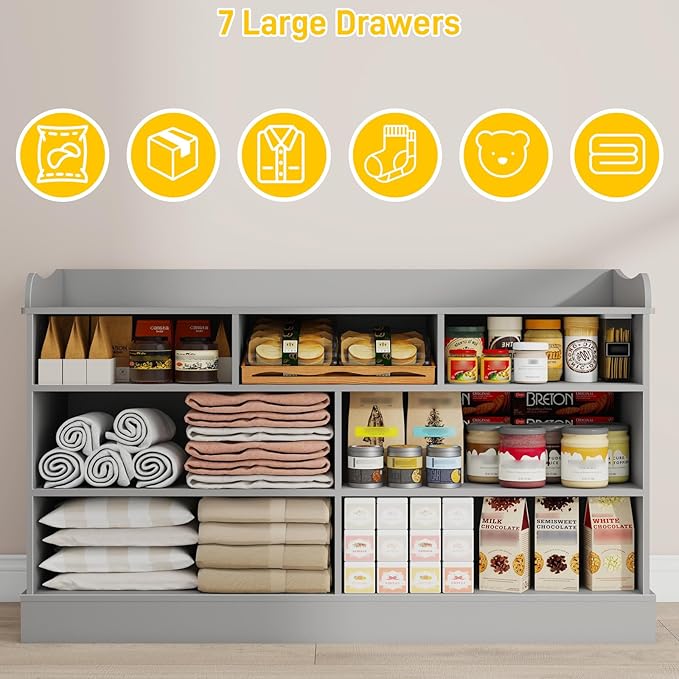 Vabches Kids Dresser Cabinet with 7 Drawers, Changing Table for Nursery, White Chest of Drawers, Baby Dresser, Kids Bedroom Furniture, Nightstand for Child’s Room,Light Grey