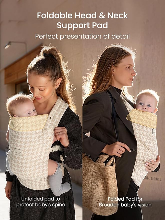 GROWNSY Baby Carrier Newborn to Toddler, Lightweight Ergonomic 7-44 lbs Newborn Carrier with Head Support, Easy to Wear Hands Free Infant Carrier for 0-36 Months, Beige Houndstooth