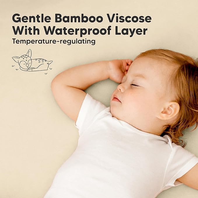 2-Pack Waterproof Pack and Play Sheets, Mini Crib Sheets Fitted for Boy, Girl - 38 x 26 Viscose from Bamboo Pack N Play Mattress Sheets for Graco, Toddler Playard Baby Crib Sheets Neutral(Maritime)