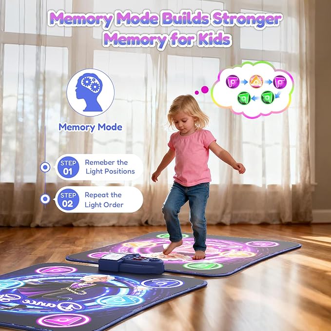 TooLion Double Dance Mat for Kids 3-12 - Dance Pad with Light-Up 12 Buttons,5 Game Modes,Touch-Sensitive & Built-in Music & Adjustable Volume,Christmas Birthday Gift for Boys Girls