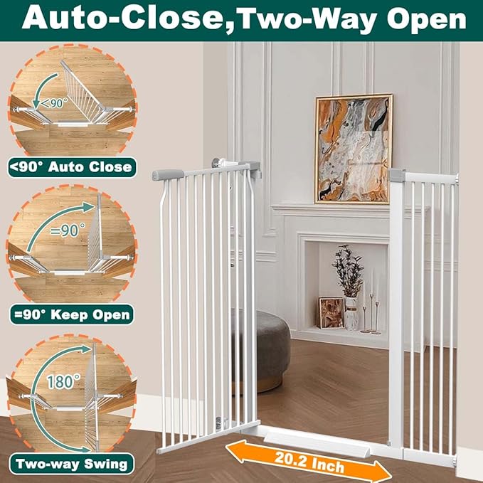 Fairy Baby 40.5" Extra Tall Baby Gates for Doorways, 54.8"-60.2" Extra Wide Dog Pet Gate for House, Metal Pressure Mounted Walk Through Baby Gate, No Drill Safety First Child Gate for Doorways, White