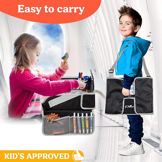 PILLANI Kids Travel Tray for Car - Car Seat Tray/Table for Kids Travel, Roadtrip Activities , Road Trip Essential Accessories, Must Have Toddler Lap Desk Organizer for Airplane