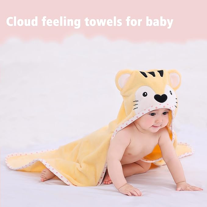 Baby Hooded Towel with Unique Animal Design Ultra Soft Thick Cotton Bath Towel for Newborn (Tiger)