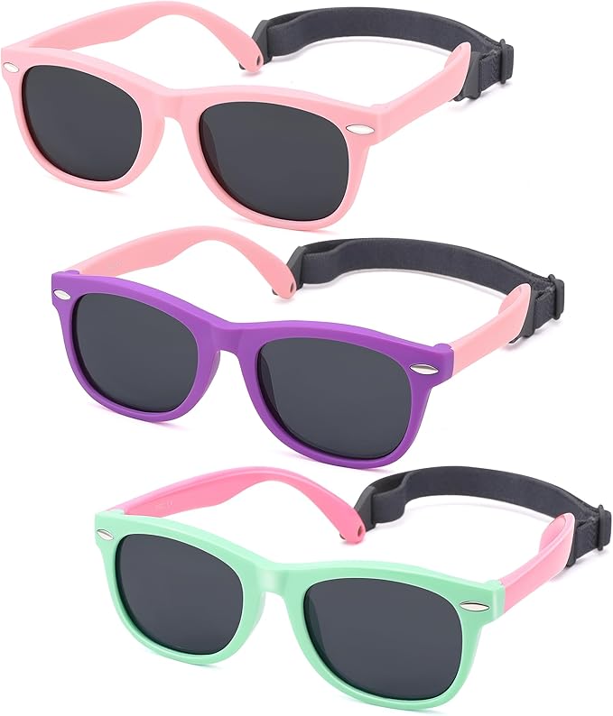 Polarized Baby Sunglasses with Strap - Unbreakable Flexible Infant Sunglasses for Toddlers Age 0-24 Months