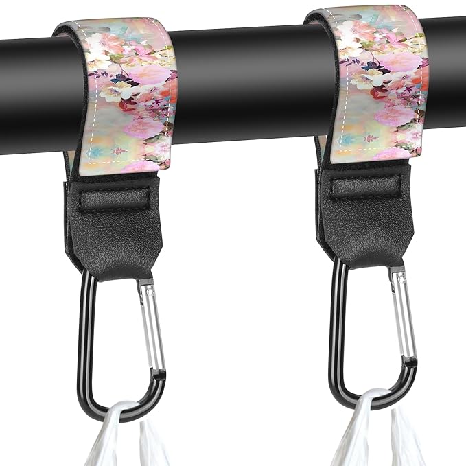 Stroller Straps, Mommy Hooks Diaper Bags, Universal Shopping cart, Wallet, Backpack - 2 Packs (Daffodils)