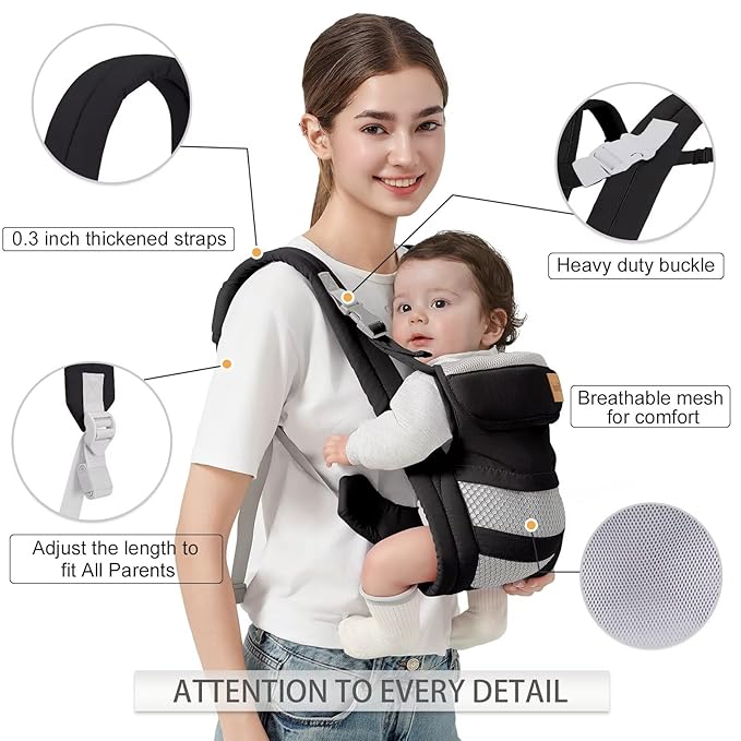 Baby Carrier Newborn to Toddler(7-30lbs), Toddler Carrier with Adjustable Shoulder Strap, Baby Holder Carrier with Breathable Mesh Fabric, Black