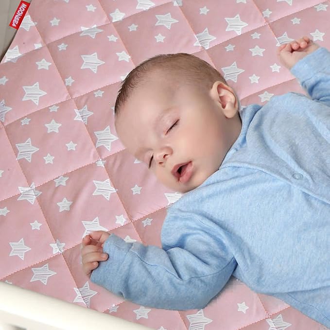 Pack and Play Sheets Fitted, Breathable Thick Playard Lovely Print Cover 39"×27"×5" Compatible with Graco Pack n Play, Pink Star