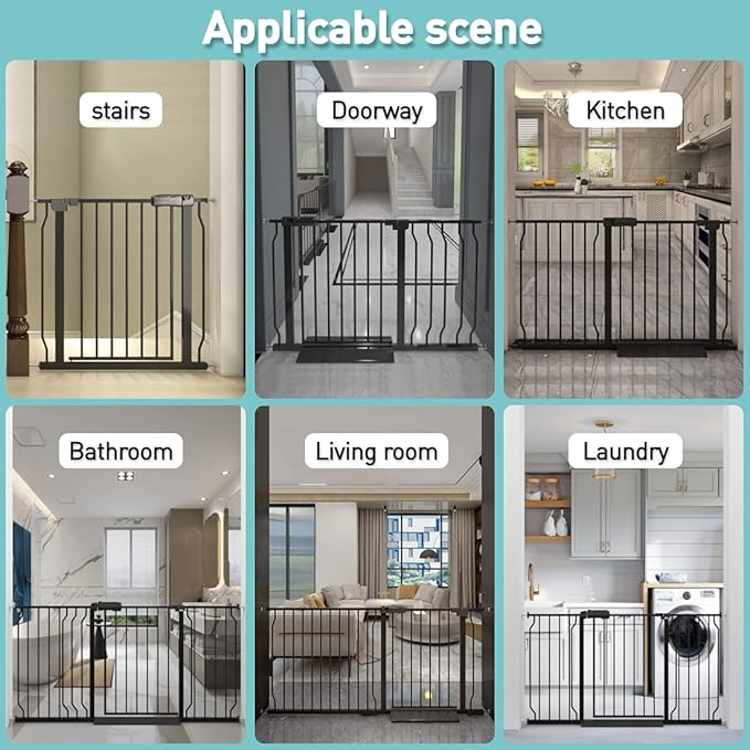 WAOWAO Baby Gate 33.86-38.58" Extra Wide Pressure Mounted Walk Through Swing Auto Close Safety Black Metal Toddler Kids Child Dog Pet Puppy for Stairs,Doorways,Kitchen