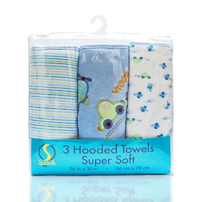 Spasilk Soft Terry Hooded Towel Set, Blue Plane, 3-Count