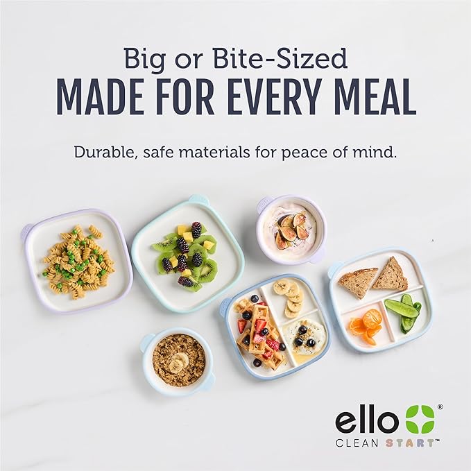 Ello Clean Start Toddler Bowls 2 Pack | Ceramic Kids/Baby Bowls with Silicone Sleeves | BPA-Free, Plastic-Free | Microwave & Dishwasher Safe | High Chair Friendly, Stackable | Dewdrop/Grayed Jade
