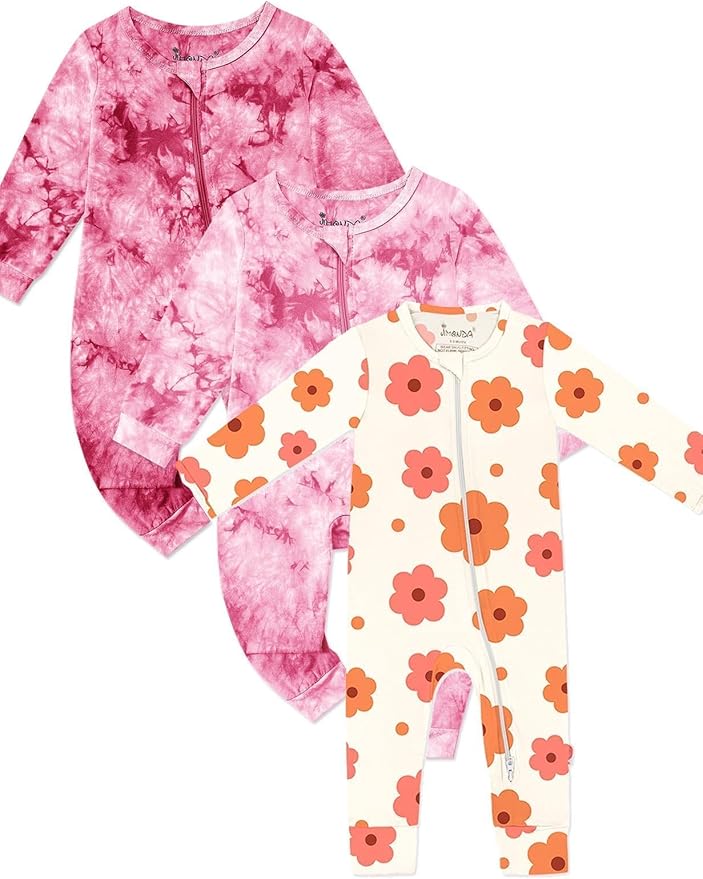 Baby Girls Boys Footless Romper 2 Way Zipper Soft Rayon Outfits, Outdoor Tie-dye Long Sleeve Clothes Jumpsuit