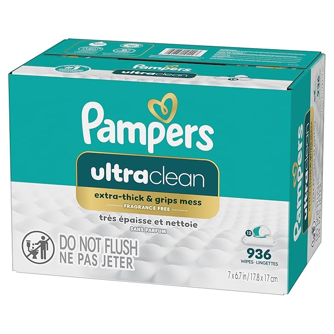 Pampers Ultra Clean Baby Wipes (Previously 'Free & Gentle'), 99% Water, Hypoallergenic, Unscented, 100% Plant Based, Plastic-Free, 936 Baby Wipes Total (12X Flip-Top Packs) [Packaging May Vary]