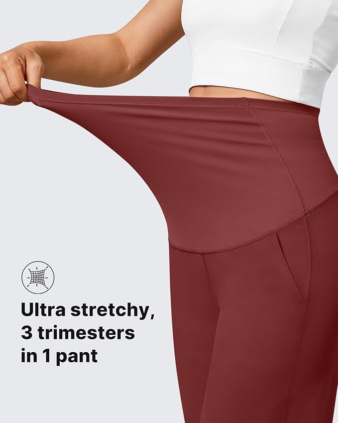 G4Free Maternity Pants Over The Belly Yoga Dress Work Pregnancy Pants Stretchy Lounge Wide Leg Trousers with Pockets