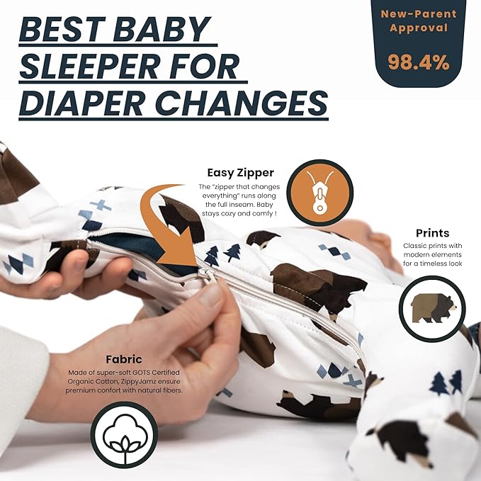 zippyjamz – Zipper Organic Sleeper Footed Onesies Sleeper Baby Pajamas with Inseam Zipper
