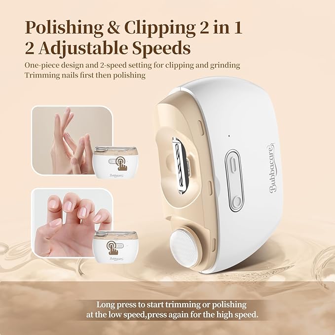Electric 2-in-1 Nail Clipper & Polisher, 2-Speed Safe Fingernail Trimmer for All Ages, Rechargeable Automatic Nail Clipper with Light, Manicure Set for Baby Kids Seniors & Weak Hands