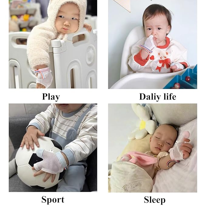 HS&ROXIN Thumb Sucking Guard for Kids with Finger Sucking Guard Gloves to Stop Thumb Sucking Deterrent Gloves for Ages 6 Months to 8 Years (Pink, XS)
