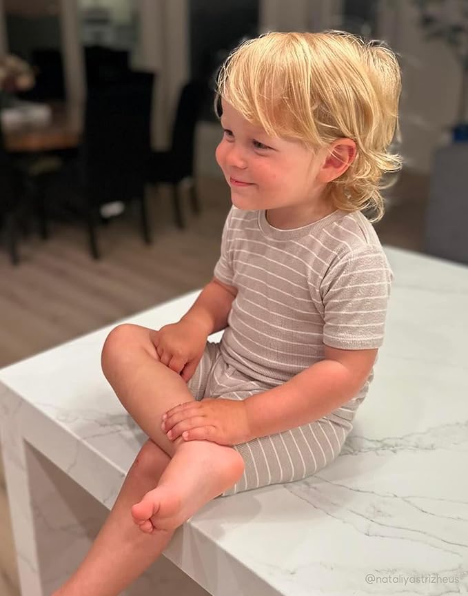 moimoln Stripe Pajamas Set 12M-8Y Ribbed Unisex Baby & Toddler, Soft Viscose, Snug-Fit, Everyday Sleepwear