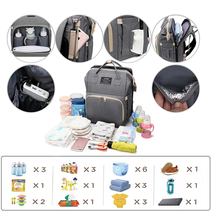 Baby Diaper Bags with Changing Station,900D Oxford Waterproof Diaper Bag Backpack for Moms Dads with USB Charging Port,Large Capacity Baby Essentials(Ungrade Grey)