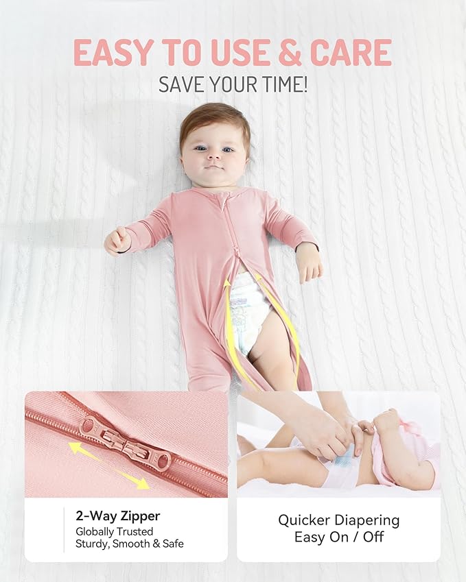 HAPIU Rayon from Bamboo Baby Footed Pajamas, 2 Way Premium Zipper, Footie for Baby Boy Girls, Newborn-24 Months