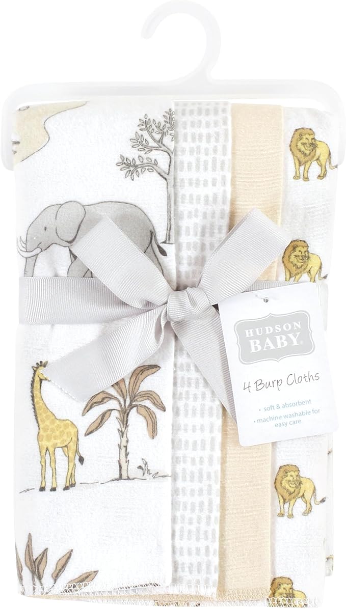 Hudson Baby Cotton Poly Flannel Burp Cloths Multipack, Neutral Safari World 8-Pack, One Size