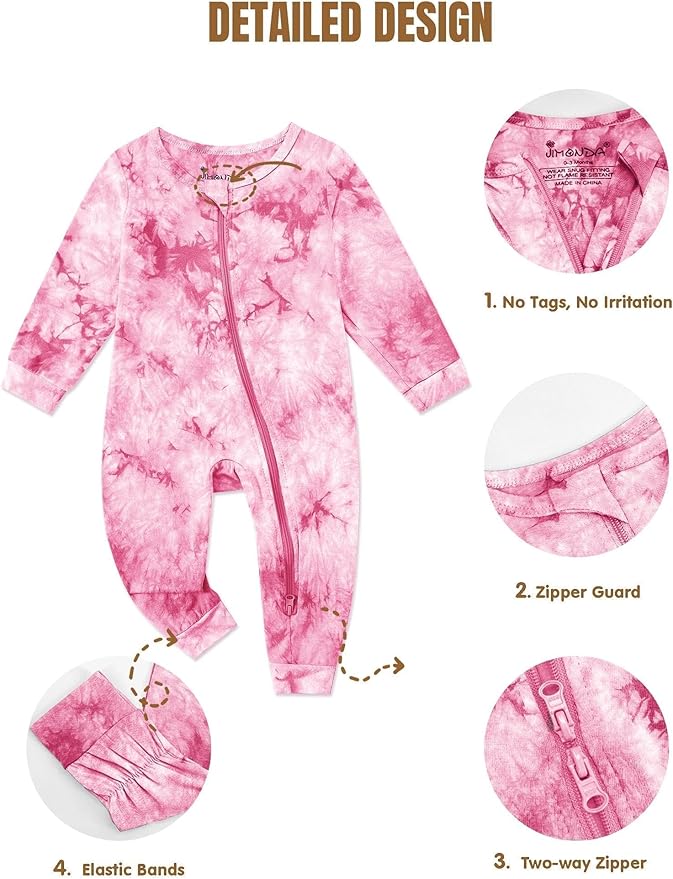 Baby Girls Boys Footless Romper 2 Way Zipper Soft Rayon Outfits, Outdoor Tie-dye Long Sleeve Clothes Jumpsuit