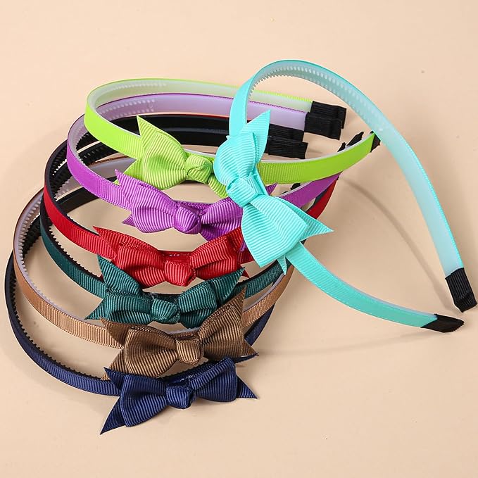 XIMA Mini Hair Bows Headbands for Girls,Cute Knoted Ribbon Bow with Head Band with Teeth for Kid Toddlers Children Teens Hair Accessories Pack of 15-A