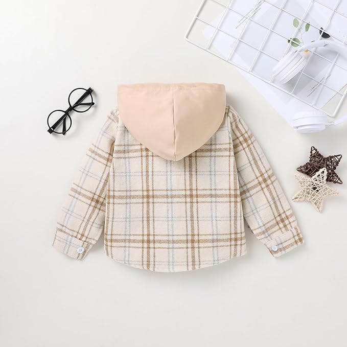 YOUNGER STAR Toddler Kids Boys Girls Flannel Hooded Plaid Shirt Button Baby Red Clothes