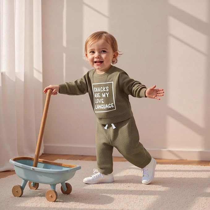 Infant Baby Boy Fall Clothes Set Funny Letter Sweatshirt Pant Outfit Toddler Winter Clothes 6 12 18 Months 2T 3T