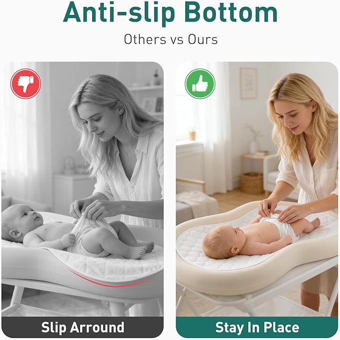 Organic Quilted Thicker Baby Changing Pad Liners 3 Pack Waterproof, Soft & Warm On Baby's Back, Absorbent, Non-Slip, Machine Washable Reusable Diaper Change Mats Liners Fits Peanut Changing Table Pads