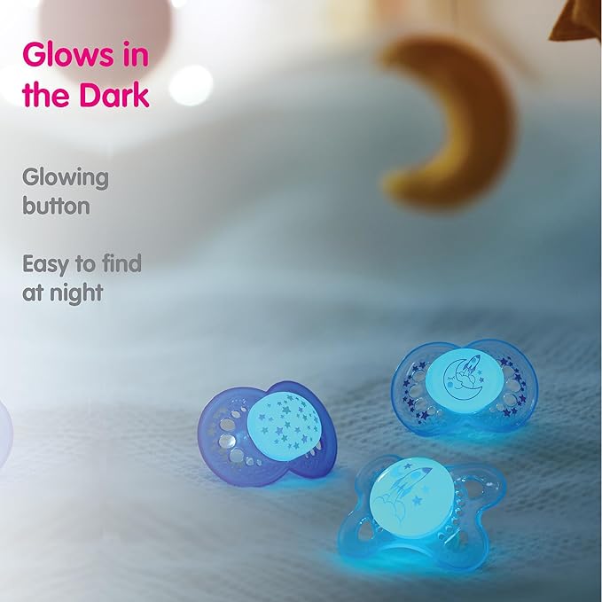 MAM Night Pacifiers (2 Count), MAM Pacifiers 6+ Months, Best Pacifier for Breastfed Babies, Glow in The Dark Pacifier, Baby Unisex Pacifier, 6-16- 2 Count (Pack of 2)