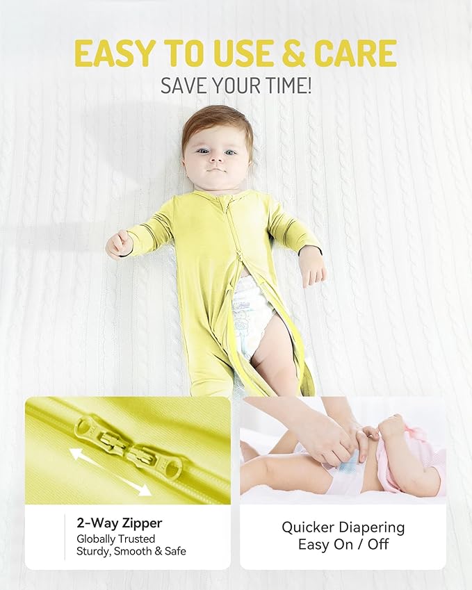 HAPIU Rayon from Bamboo Baby Footed Pajamas, 2 Way Premium Zipper, Footie for Baby Boy Girls, Newborn-24 Months
