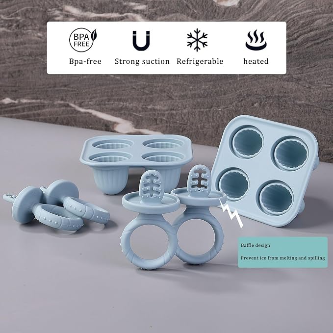 Silicone Popsicle Molds, Mini Breastmilk Popsicle Molds with Sticks, Frozen Breast Milk Teether Popsicle Maker Ice Pop Molds for Infant Feeding Spoon (2Set-Blue)