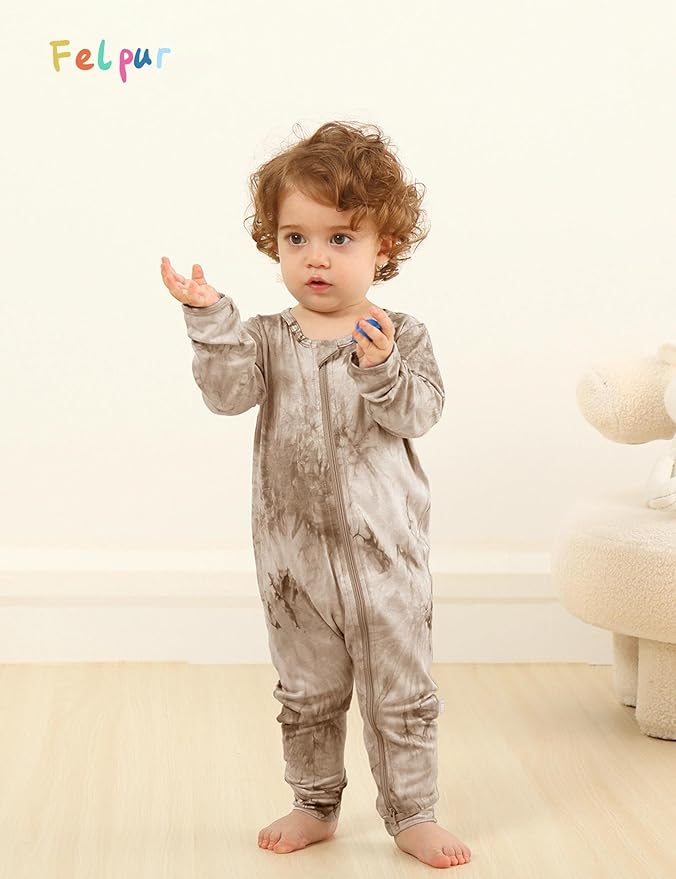 Baby Girls Boys Footless Romper 2 Way Zipper Soft Rayon Outfits, Outdoor Tie-dye Long Sleeve Clothes Jumpsuit