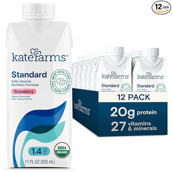 KATE FARMS Organic 1.4 High Calorie Nutrition Shake, Strawberry, 20g Protein, 27 Vitamins and Minerals, Meal Replacement, 11 oz (12 Pack)